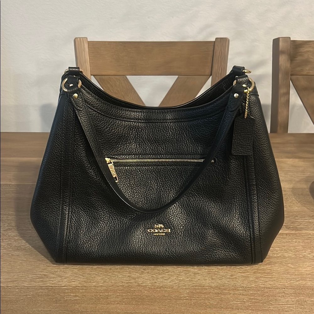 Coach Kristy Black Pebbled Leather Hobo Bag with Gold Hardware